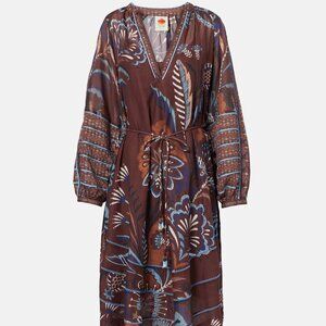 Farm Rio Brown Delicate Garden Midi Dress
